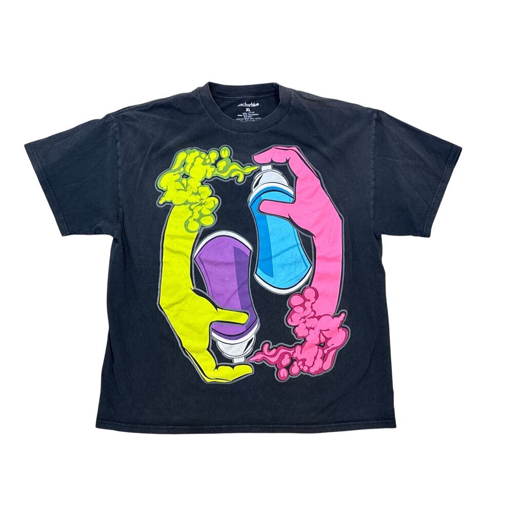 Graffiti Anchor Blue Streetwear spray can neon colors XL graphic tee shirt